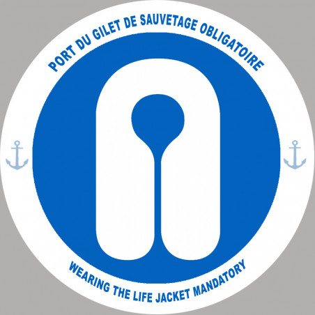 PORT DU GILET DE SAUVETAGE OBLIGATOIRE - 20cm - Sticker/autocollant PORT DU GILET DE SAUVETAGE OBLIGATOIRE - 20cm - Sticker/autocollant