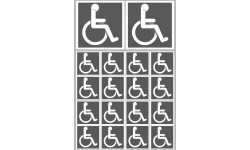 handicap fauteuil - 2 stickers de 10cm et  16 stickers de 5cm - Sticker/autocollant