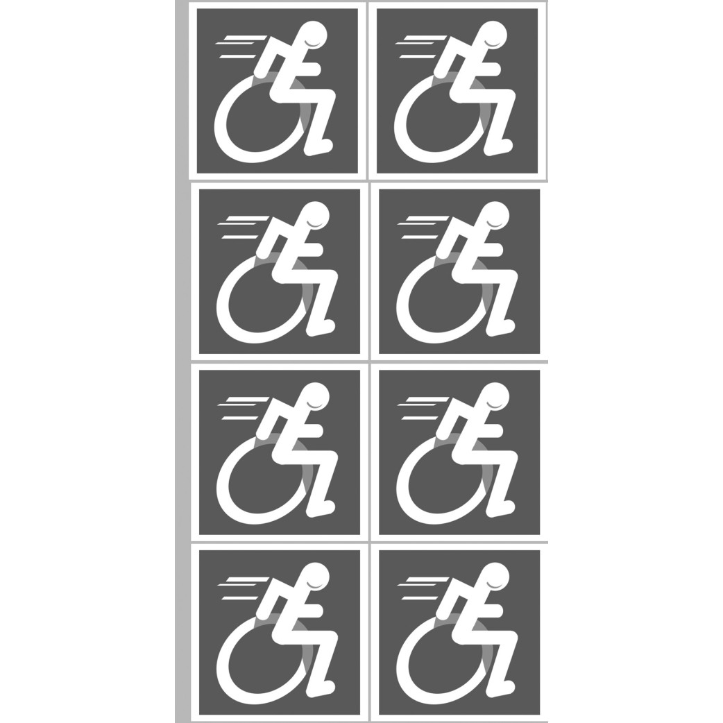 handisport fauteuil gris - 8 stickers de 5cm - Sticker/autocollant