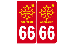 immatriculation 66 Occitanie - 2 stickers de 10,2x4,6cm - Sticker/autocollant