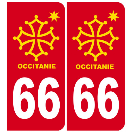 immatriculation 66 Occitanie - 2 stickers de 10,2x4,6cm - Sticker/autocollant