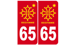 immatriculation 65 Occitanie - 2 stickers de 10,2x4,6cm - Sticker/autocollant