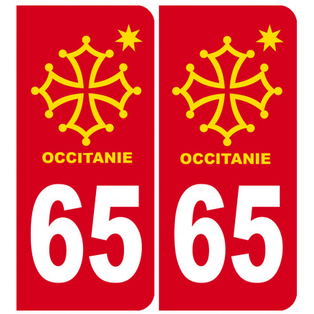 immatriculation 65 Occitanie - 2 stickers de 10,2x4,6cm - Sticker/autocollant