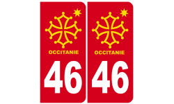 immatriculation 46 Occitanie - 2 stickers de 10,2x4,6cm - Sticker/autocollant
