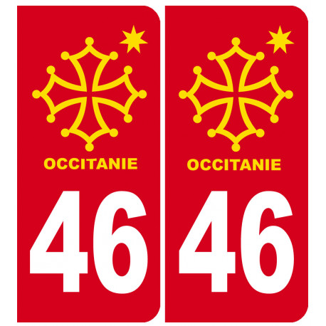 immatriculation 46 Occitanie - 2 stickers de 10,2x4,6cm - Sticker/autocollant