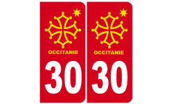 immatriculation 30 Occitanie - 2 stickers de 10,2x4,6cm - Sticker/autocollant