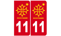 immatriculation 11 Occitanie - 2 stickers de 10,2x4,6cm - Sticker/autocollant