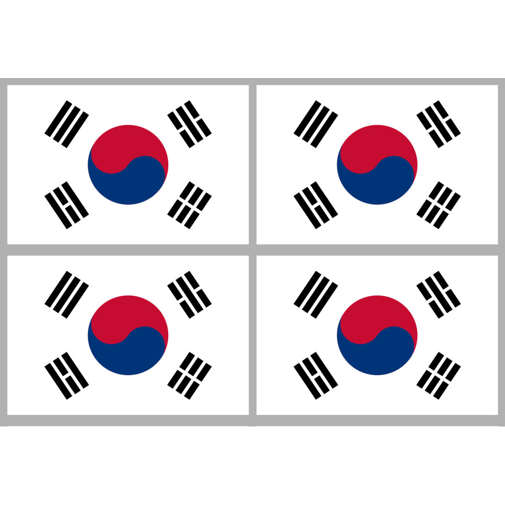 Corée du Sud - 4 stickers - 9.5 x 6.3 cm - Sticker/autocollant