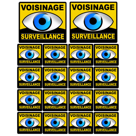 voisinage surveillance - 2 autocollants 10x10cm 16 autocollants 5x5cm - Sticker/autocollant