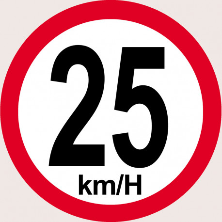 Disque de vitesse 25Km/H bord rouge - 15cm - Sticker/autocollant