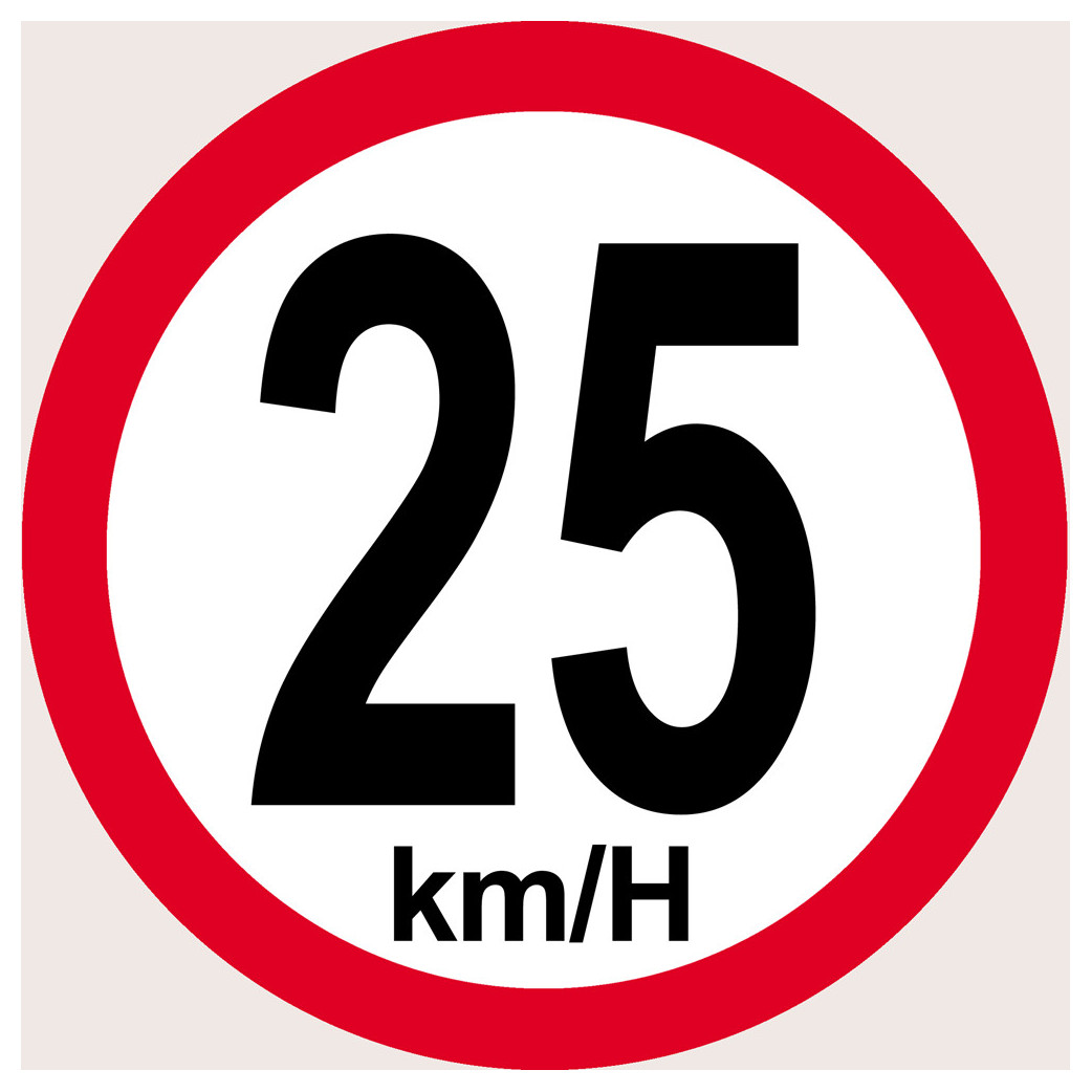 Disque de vitesse 25Km/H bord rouge - 20cm - Sticker/autocollant