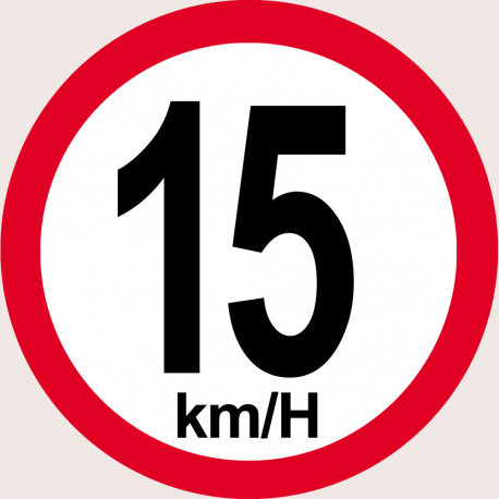 Disque de vitesse 15Km/H bord rouge - 10cm - Sticker/autocollant