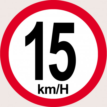 Disque de vitesse 15Km/H bord rouge - 20cm - Sticker/autocollant Disque de vitesse 15Km/H bord rouge - 20cm - Sticker/autocollant