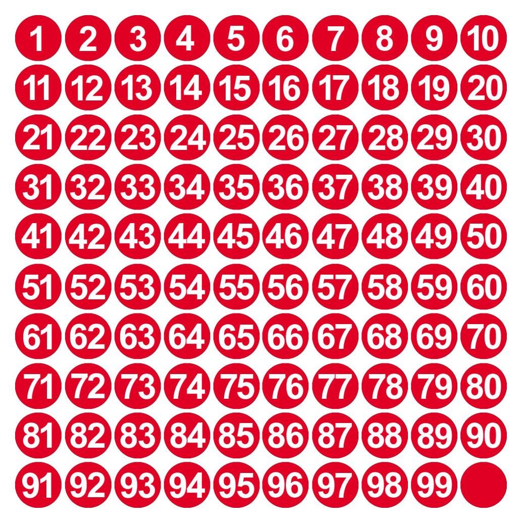 numérotation rouge - 100 stickers de 1.5cm - Sticker/autocollant