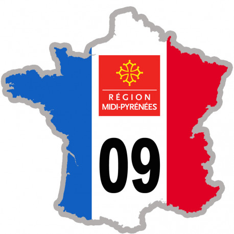 FRANCE 09 Région Midi Pyrénées - 10x10cm - Sticker/autocollant