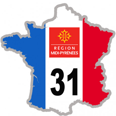 FRANCE 31 Région Midi Pyrénées - 20x20cm - Sticker/autocollant