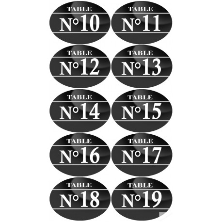 Numéros table de restaurant de 10 à 19 (10 fois 7x5cm) - Sticker/autocollant