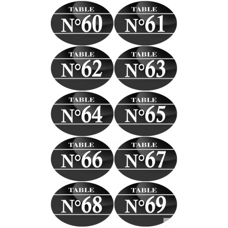 Numéros table de restaurant de 60 à 69 (10 fois 7x5cm) - Sticker/autocollant