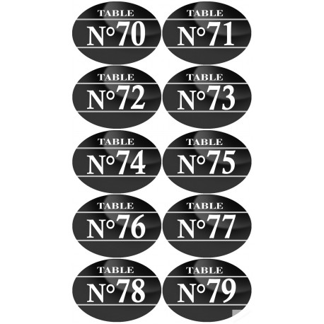 Numéros table de restaurant de 70 à 79 (10 fois 7x5cm) - Sticker/autocollant