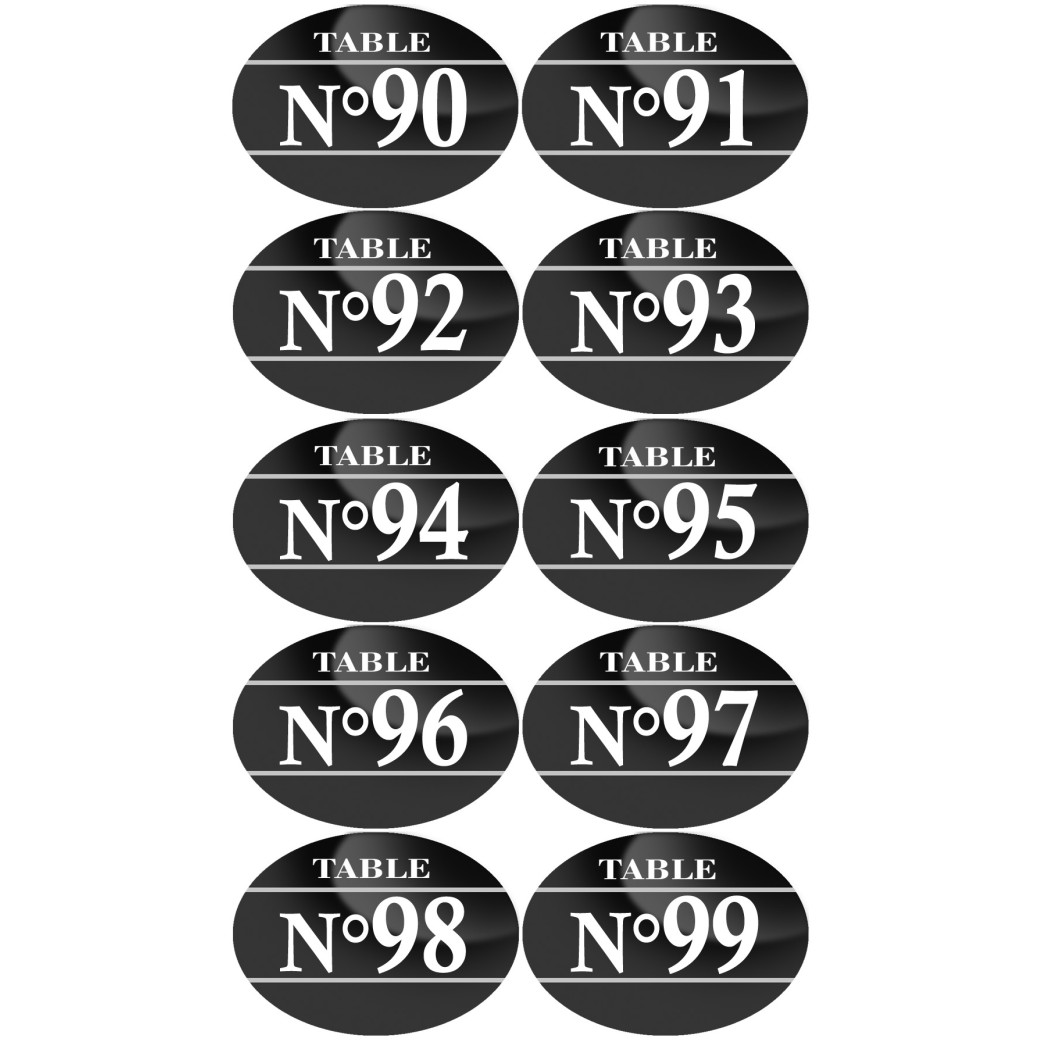 Numéros table de restaurant de 90 à 99 (10 fois 7x5cm) - Sticker/autocollant