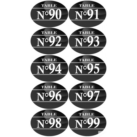 Numéros table de restaurant de 90 à 99 (10 fois 7x5cm) - Sticker/autocollant