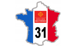 FRANCE 31 Région Midi Pyrénées - 10x10cm - Sticker/autocollant
