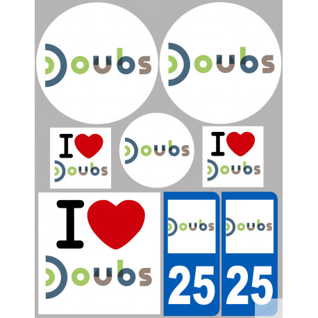 Département 25 Doubs (8 autocollants variés) - Sticker/autocollant