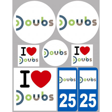 Département 25 Doubs (8 autocollants variés) - Sticker/autocollant