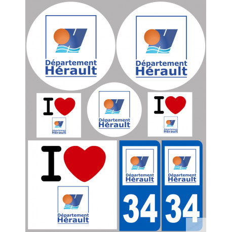 Département 34 l'Hérault (8 autocollants variés) - Sticker/autocollant