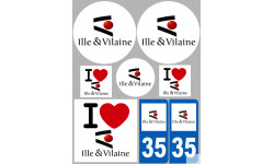 Département 35 d'Ille et Vilaine (8 autocollants variés) - Sticker/autocollant