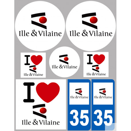 Département 35 d'Ille et Vilaine (8 autocollants variés) - Sticker/autocollant