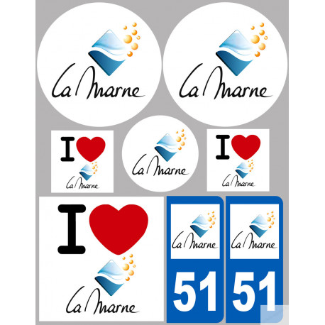 Département 51 la Marne (8 autocollants variés) - Sticker/autocollant