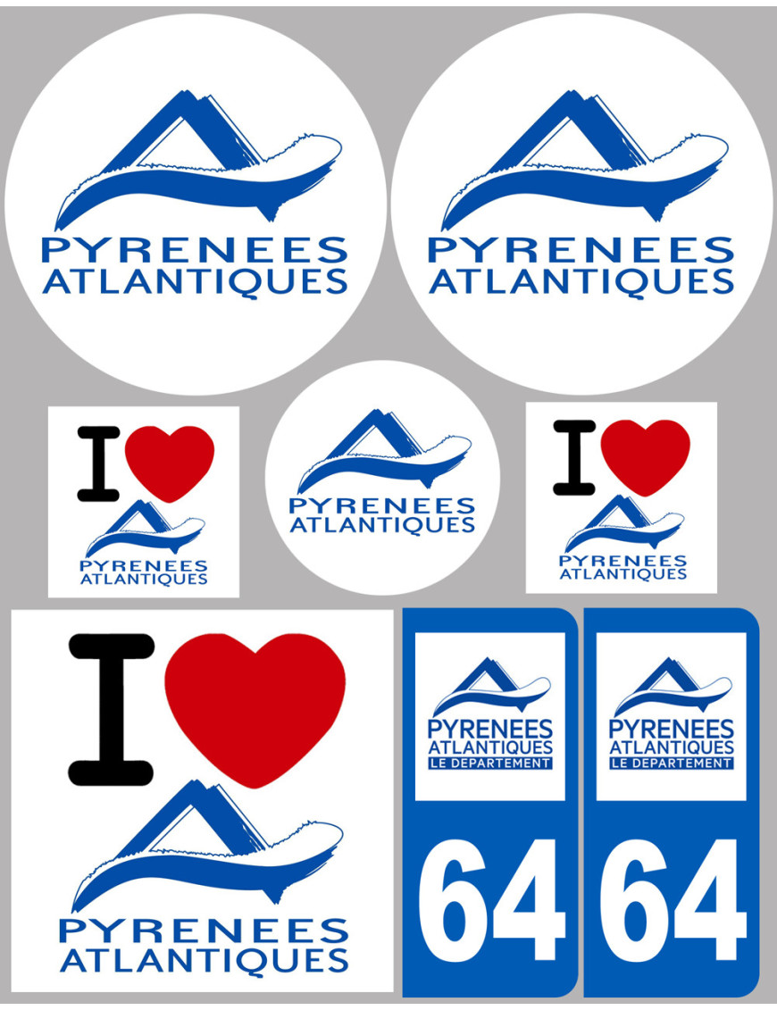 Autocollants Plaques Immatriculation Département 64 - Lot De 4, Norme FIEV, Fabriqué En France