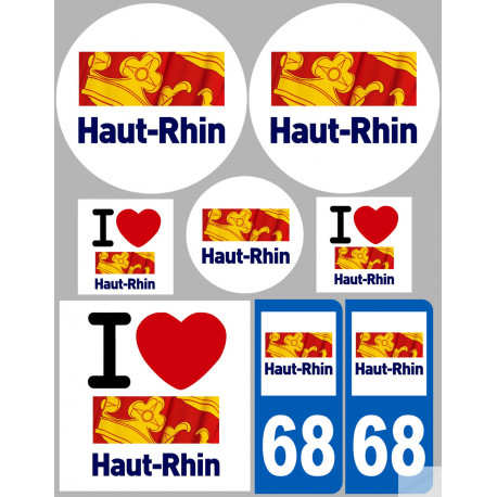 Département 68 le Haut-Rhin (8 autocollants variés) - Sticker/autocollant
