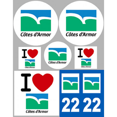 Département 22 Côtes-d'Armor (8 autocollants variés) - Sticker/autocollant