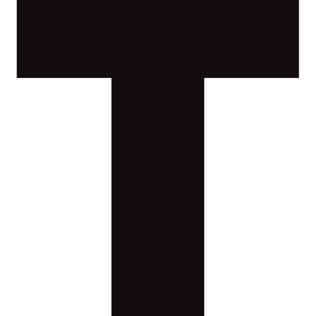 Lettre T noir sur fond blanc (15x14cm) - Sticker/autocollant