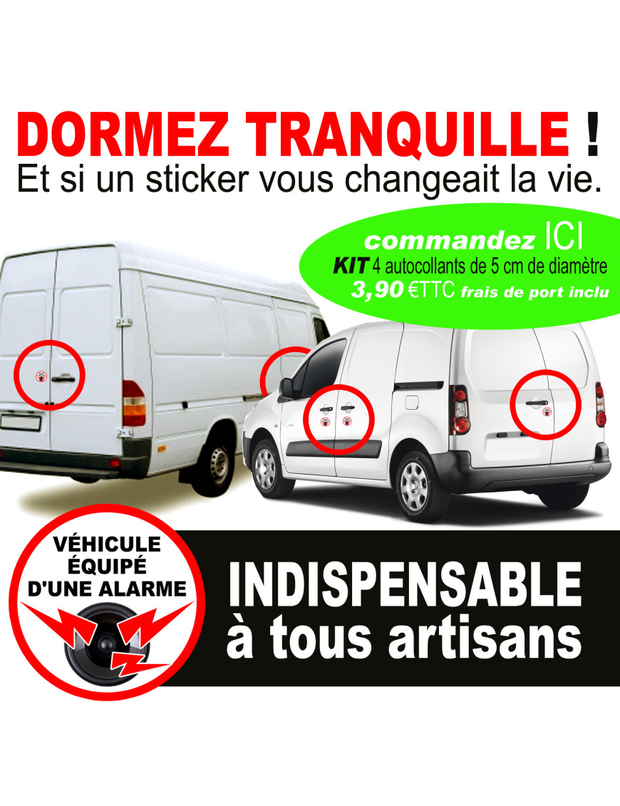 véhicule sous alarme 4 stickers de 5cm - Sticker/autocollant