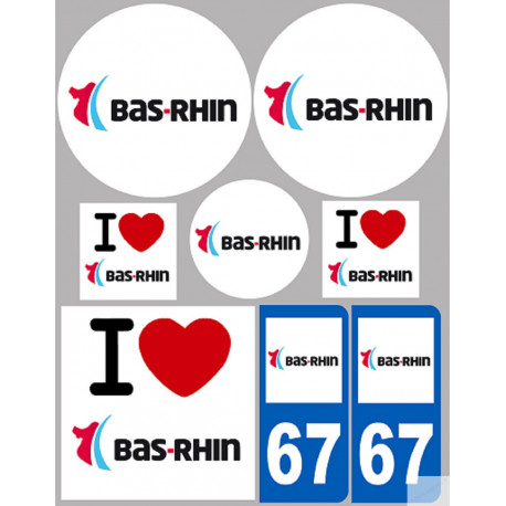 Département 67 le Bas-Rhin (8 autocollants variés) - Sticker/autocollant