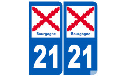 immatriculation 21 de la Bourgogne (2 fois 10,2x4,6cm) - Sticker/autocollant