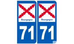 immatriculation 71 de la Bourgogne (2 fois 10,2x4,6cm) - Sticker/autocollant