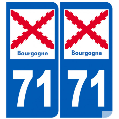 immatriculation 71 de la Bourgogne (2 fois 10,2x4,6cm) - Sticker/autocollant