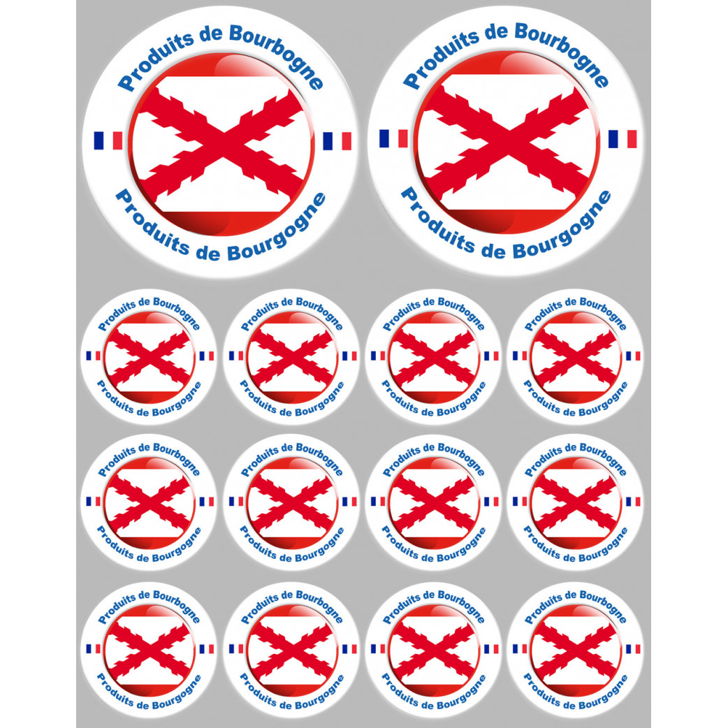 Planche Produits de Bourgogne - 2fois 10cm, 12fois 5cm - Sticker/autocollant