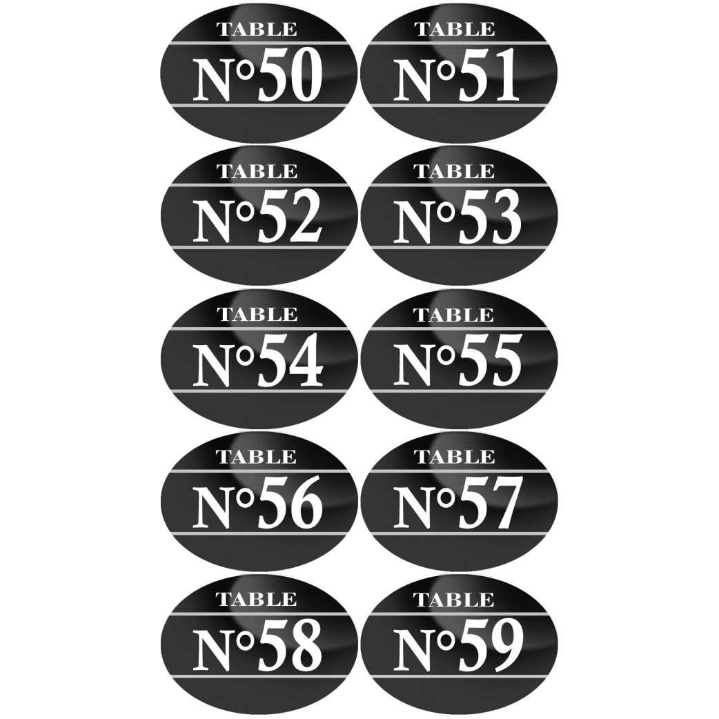 Numéros table de restaurant de 50 à 59 (10 fois 5x3.5cm) - Sticker/autocollant