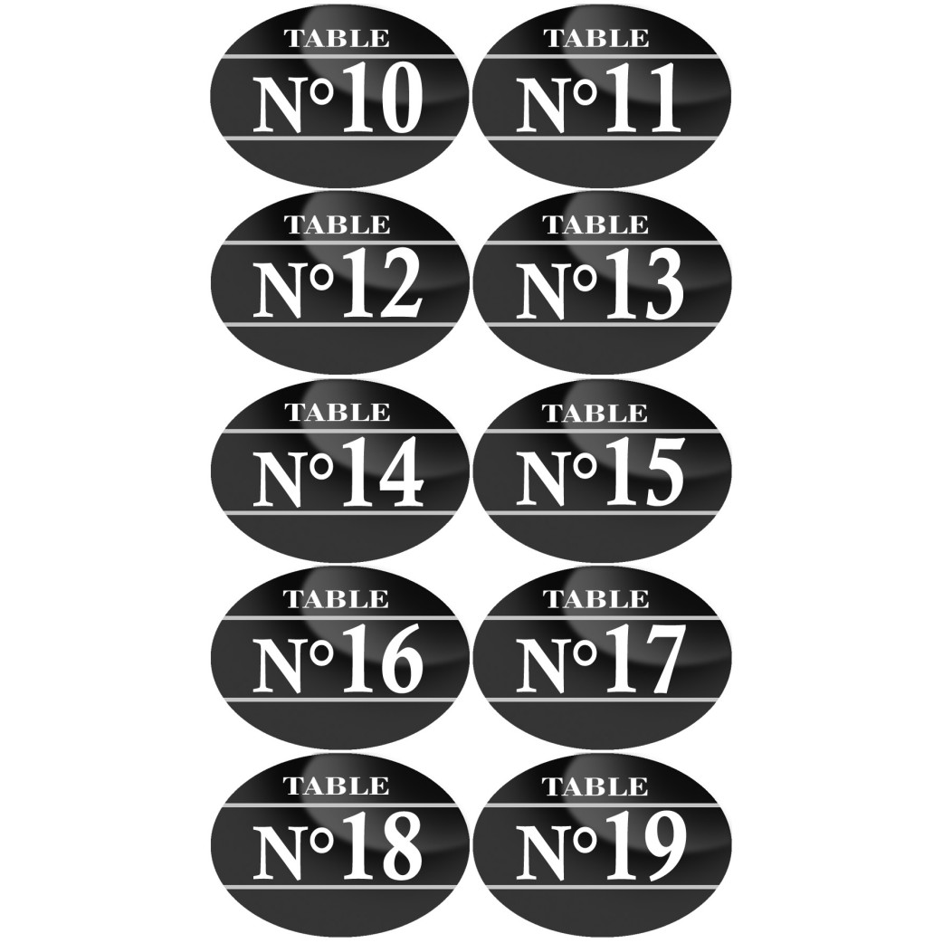 Numéros table de restaurant de 10 à 19 (10 fois 5x3.5cm) - Sticker/autocollant