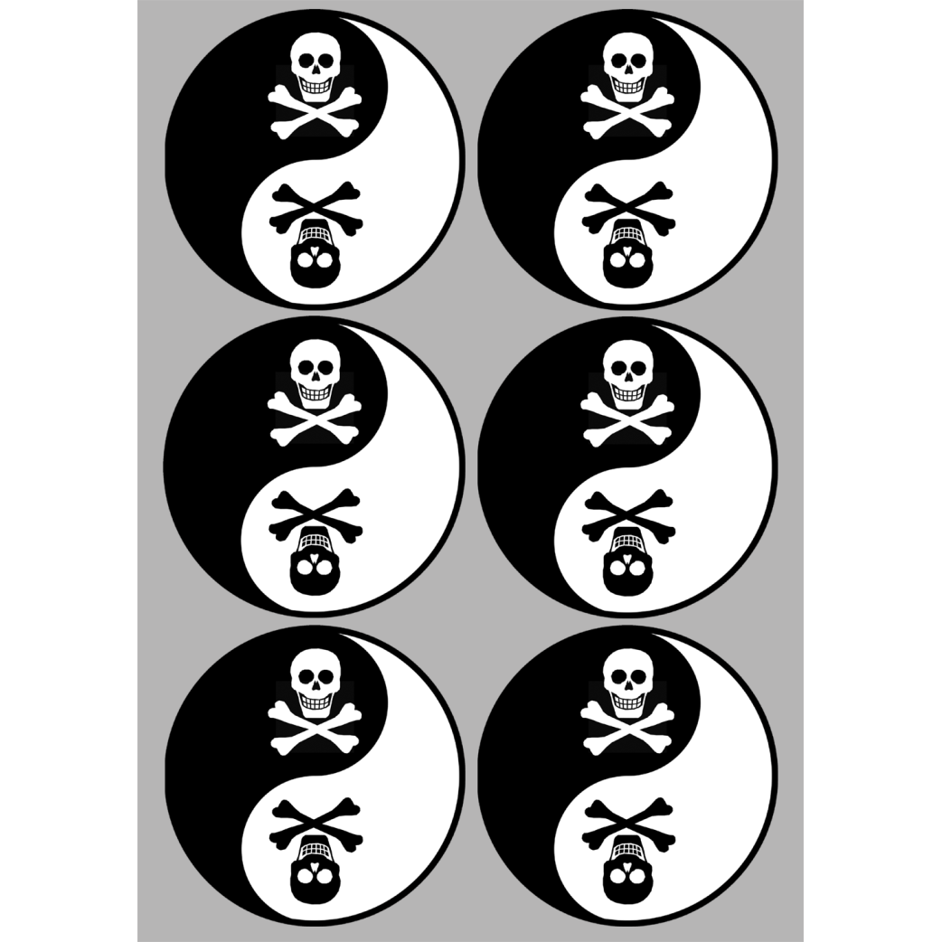 YIN YANG tête de mort (6 fois 10cm) - Sticker/autocollant