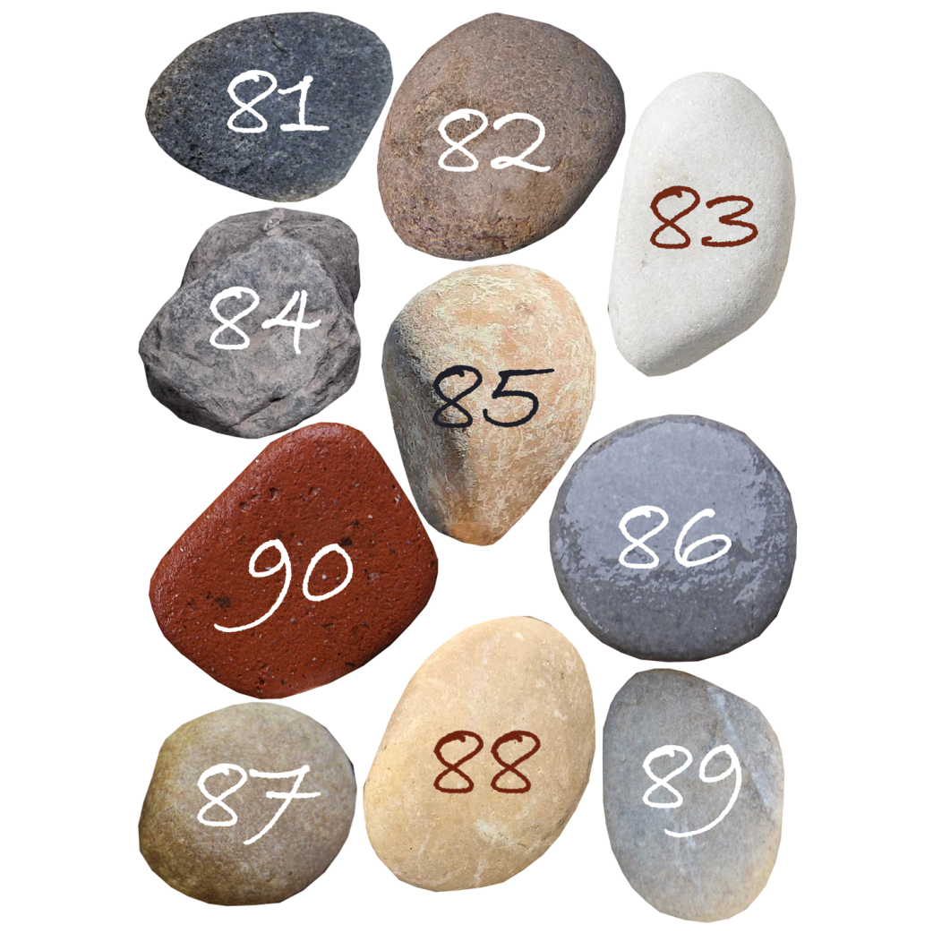 Numéros table effet galet 81 à 90 (10 fois env.6/7cm de diamètre) - Sticker/autocollant