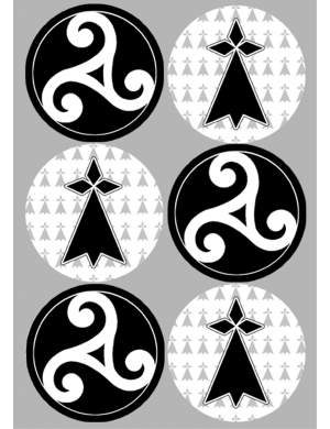 drapeau triskèle et hermine (6 stickers de 9cm) -  Sticker/autocollant