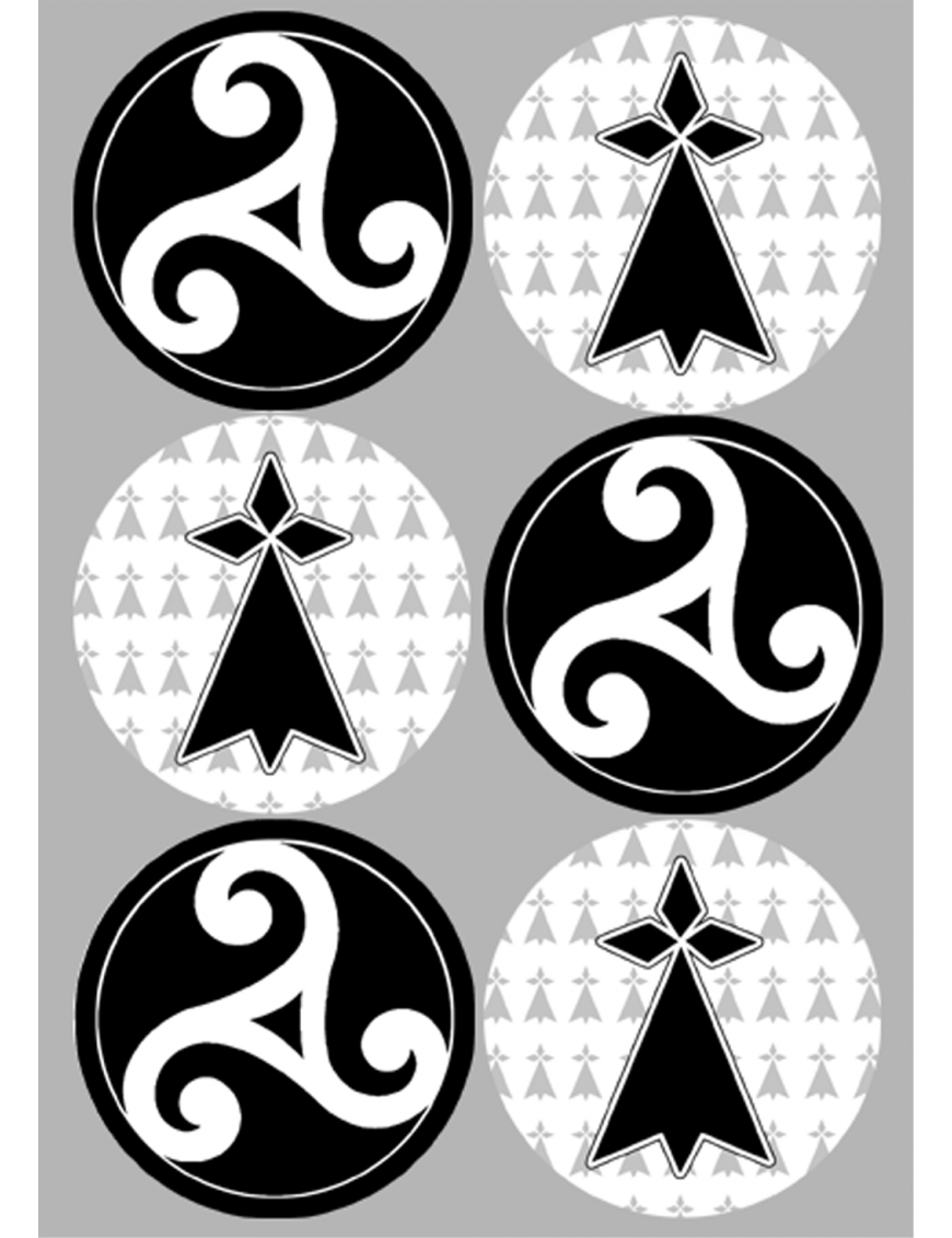 drapeau triskèle et hermine (6 stickers de 9cm) -  Sticker/autocollant