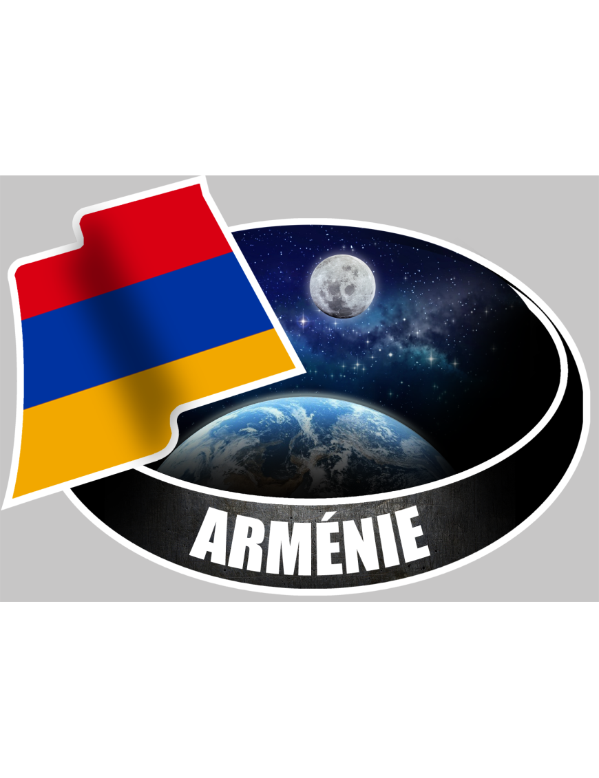 Autocollant Drapeau Arménie 3D En Résine - Dimensions 80x65mm, Contour Chrome, Résistant Aux Intempéries - 10
