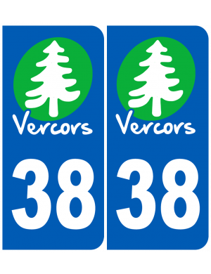 immatriculation 38 (Isère) Vercors (2 logos de 10,2x4,6cm) - Sticker/autocollant